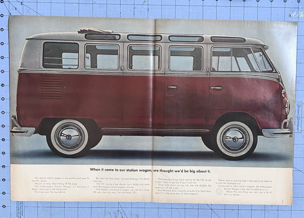 Original 1964 Print Ad 21x13.5 Volkswagen Bus Uncut